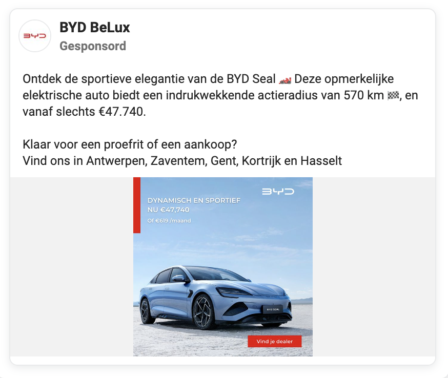 BYD Belux advertentie